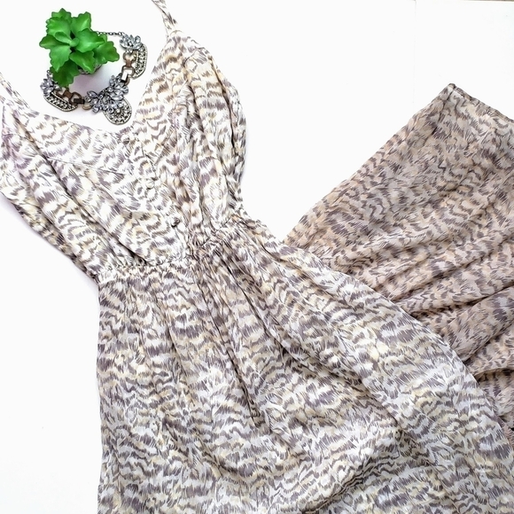 Gypsy 05 Tigra Maxi Dress Silk Tiered Leopard Print Gray Cream Size Small - Picture 2 of 9